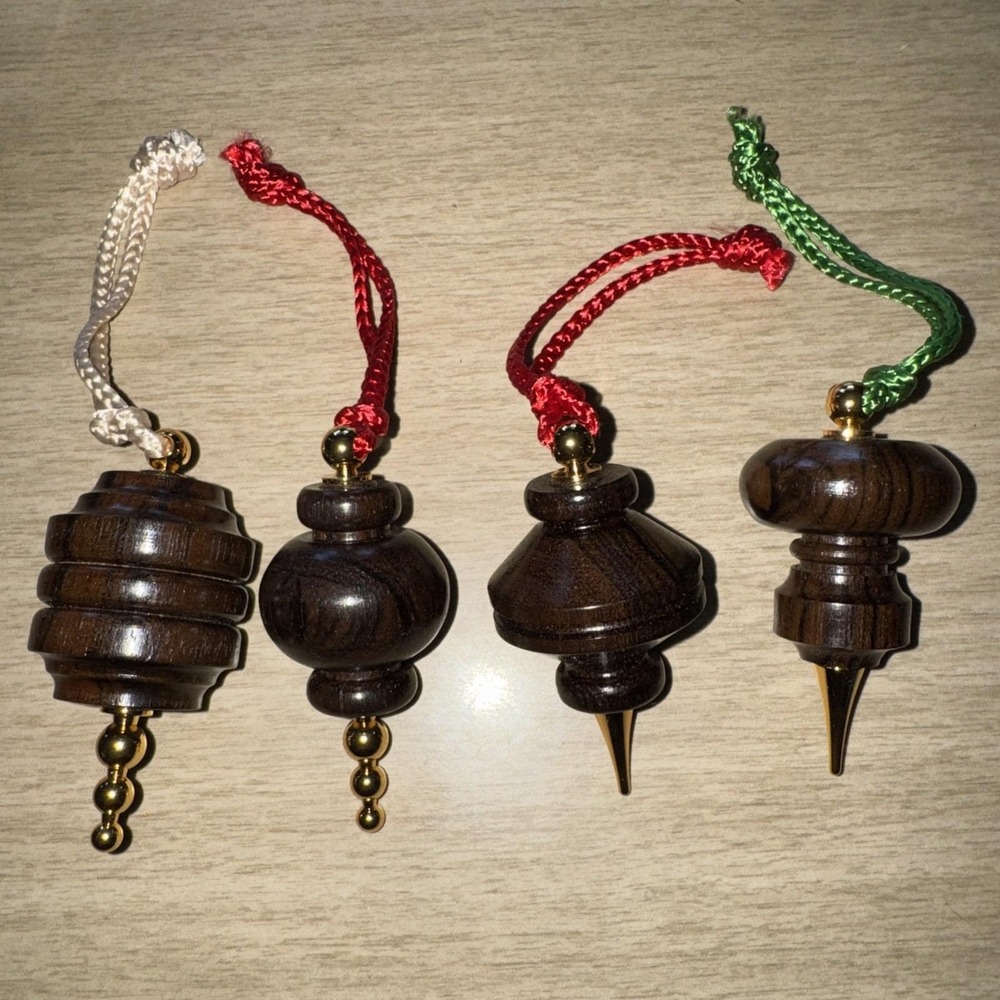 Exotic Zircote Wood Holiday Ornaments 24k Gold Plated Handmade Christmas W/cases